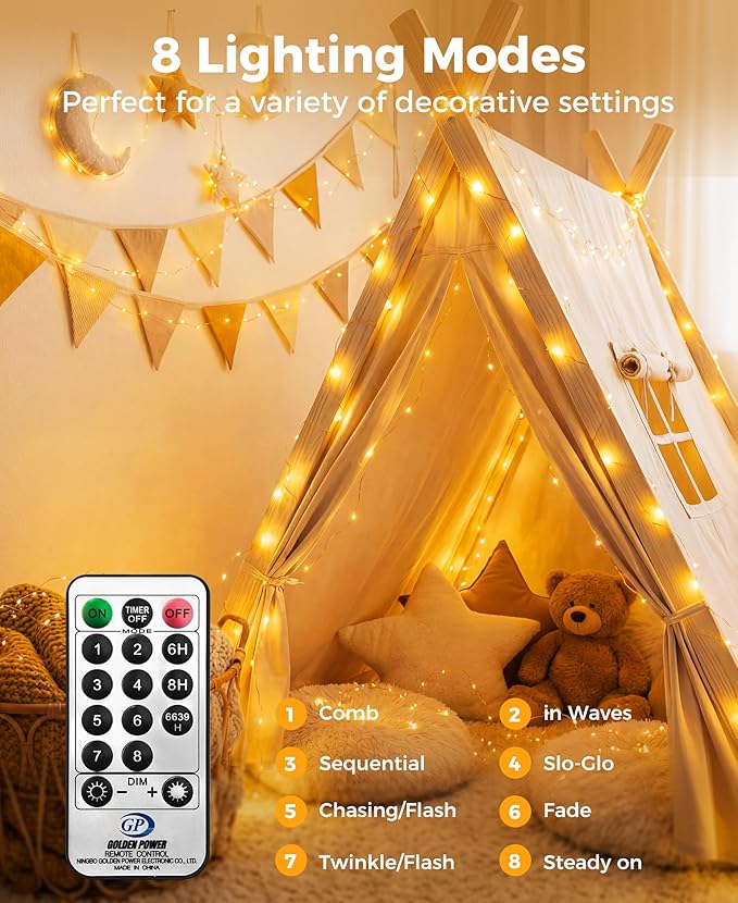 Plug-in Fairy Lights, 164 Ft 500 LED String Light with Remote, 8 Modes, Timer and Dimming Twinkle Lights for Indoor, Bedroom, Party, Decoration, Holiday, Warm White