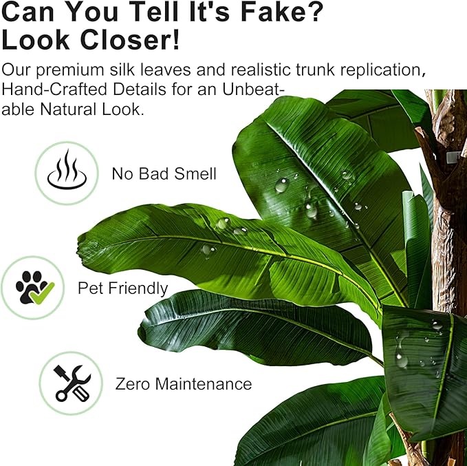 Artificial Banana Tree 6ft, Faux Tropical Palm Tree Plant with Realistic Leaves, Low Maintenance Indoor Outdoor Decor for Home Office Porch, in Nursery Pot
