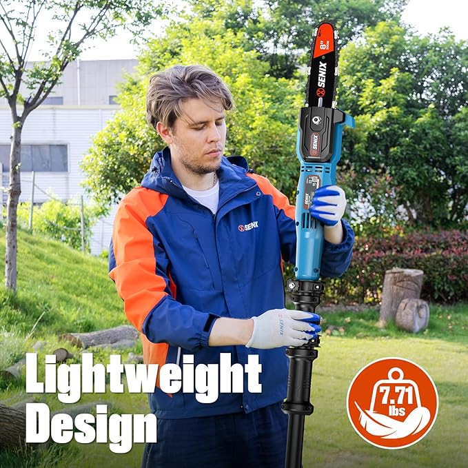 SENIX 8A Corded Electric Pole Saw, 8 Inch Telescoping Pole Chainsaw 14ft Max Reach, Lightweight Tree Trimmer for High Limbs, Branch Cutter & Wood Pruner