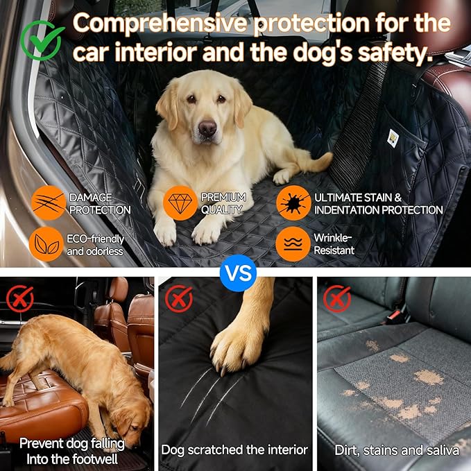 PETTALK Deluxe Double Sided Dog Car Seat Cover for Back Seat, Waterproof, Reversible Large Dog Car Seat Hammock, Back Seat Pet Cover for Dogs, Car Seat Protector, for Cars SUVs Trucks,All Seasons