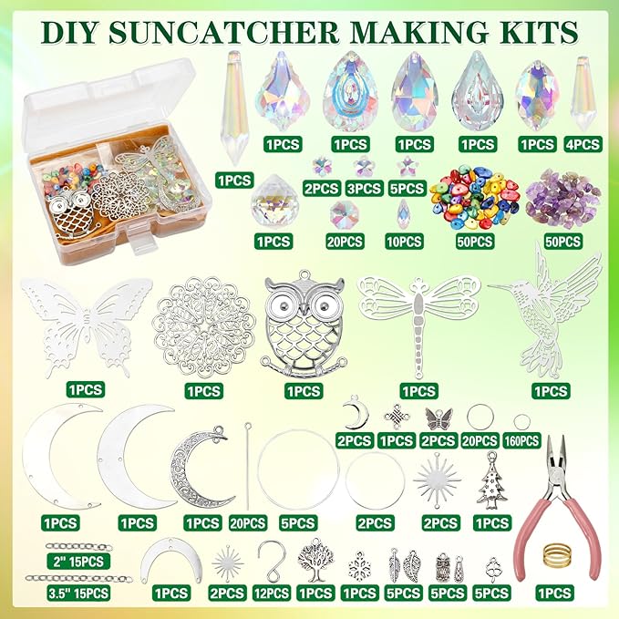 Worgree DIY Suncatcher Kit 460pcs Sun Catchers Making Supplies Art and Crafts for Adults Hanging Prism Sun Catcher with Crystals Ball Indoor Window Home Wedding Garden Festival Decor Gifts
