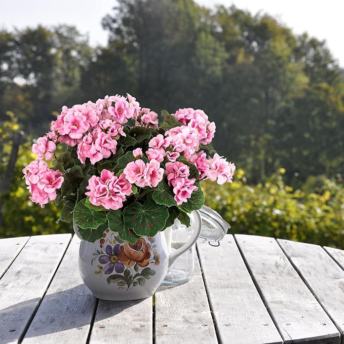 Uqueeten 4PCS Fake Flower Artificial Geranium,Artificial Flowers for Outdoors, Geraniums Artificial Flowers Realistic,Artificial Geraniums for Outdoors Fake Plant Decoration((Pink) 14.4"