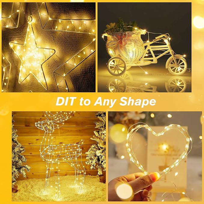 Rechargeable Fairy Lights Plug in, 33Ft 100 LEDs Waterproof Camping String Lights, with Remote and Adaptor,Starry String Lights for Wedding Indoor Outdoor Christmas Patio Garden Decoration,Warm White