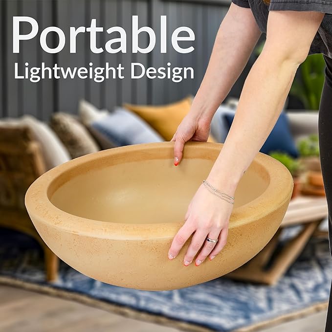 Sunnydaze Percival 20.75" Shallow Outdoor Planter Bowl for Flowers and Succulents - Polyresin Double-Walled Design - Sand
