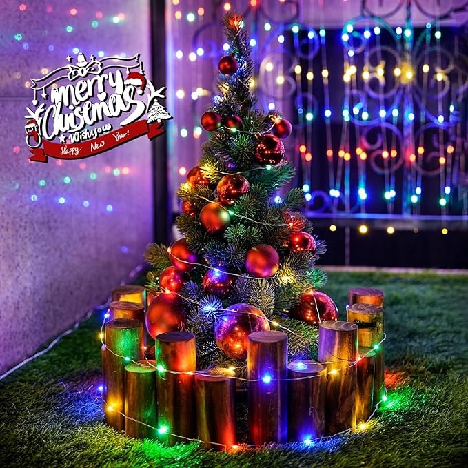JMEXSUSS 200 LED Multicolor Fairy Lights Plug in, 66 ft Christmas Tree Light Outdoor Waterproof, 8 Modes Christmas Twinkle Lights for Bedroom Christmas Tree Decor