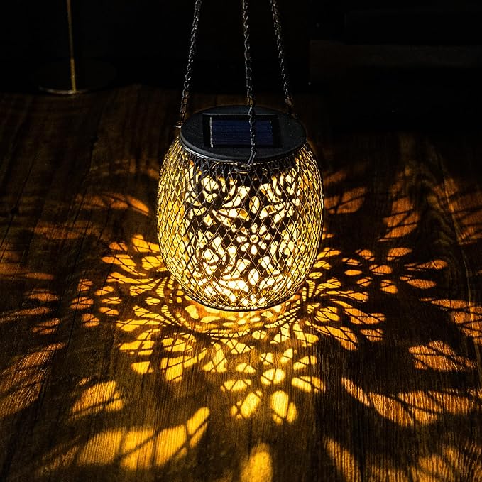 Solar Lanterns Outdoor Waterproof, Hanging Solar Lights Outside Garden Decor, Metal Solar Garden Lights Patio Decor for Yard, Solar Powered Lanterns Decorative for Porch Balcony Backyard Fence