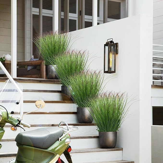LUZOGA 12Pcs Artificial Grass Plants, Faux Shrubs Wheat Grass, Artificial Tall Grass Fake Plants for Outdoor Decor,Artificial Greenery Stems Weed for Room Indoor Home Decor（Green Red Tail）