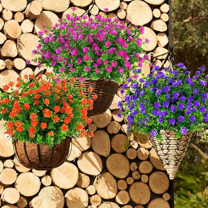 ArtBloom 24 Bundles Outdoor Artificial Flowers UV Resistant Fake Boxwood Plants, Faux Greenery for Indoor Outside Hanging Plants Garden Porch Window Box Home Wedding Farmhouse Décor (Magenta)