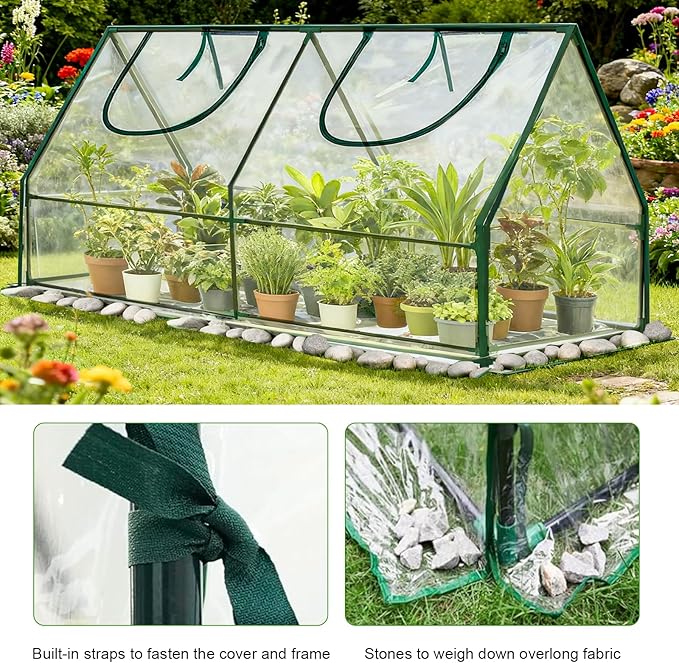 47x23x23 Mini Greenhouse, Portable Green House for Outside, Greenhouses Kit for Outdoor, Thicken PVC Cover (Clear Cover, 3.9x1.9x1.9 FT)