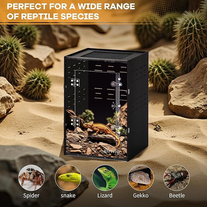 REPTVIVA 11"x11"x16" PVC Reptile Tank Enclosure - 5-Sided Blackout Terrarium with Mesh Top for Crested Geckos, Small Lizards, Tree Frogs & Arboreal Pets