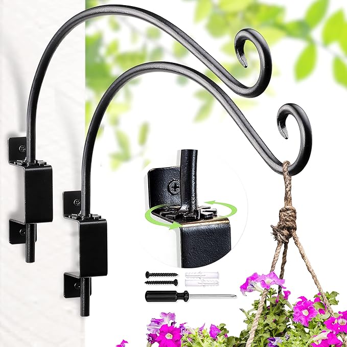 Lifyzoon Swivel Bird Feeder Hanger Hook: 2Packs 12Inch Swivel Hanging Plant Bracket Outdoor, 25lb Weight Capacity - Outdoor & Indoor Wall Hook for Hanging Bird Feeder for Flower Basket, Wind Chimes