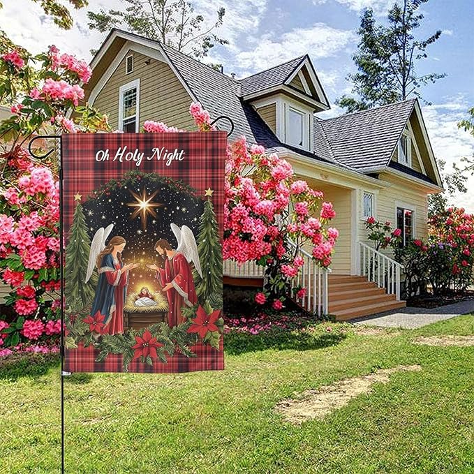 Christian Christmas Garden Flag 12x18 Inch Double Sided All-Weather Polyester Outdoor Flag For Patio Lawn Yard And Garden Welcome Decor