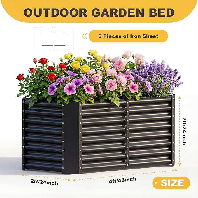 AHEONLAR 3 Pack 4×2×2ft Galvanized Raised Garden Beds, Rectangle Durable Planter Boxes Outdoor for Vegetables, Fruits, Flowers and Plants, Quick Assembly, Black