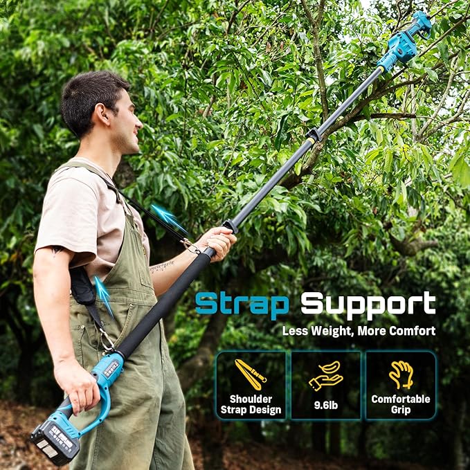 SEESII Pole Electric Pruning Shears: 1.8" Cutting Diameter 2-in-1 Cordless Power Pruner - Brushless Motor, Dual 4.0Ah Batteries, Extra SK5 Blade, 4 Modes Adjustable Branch Cutter for Garden Trimming