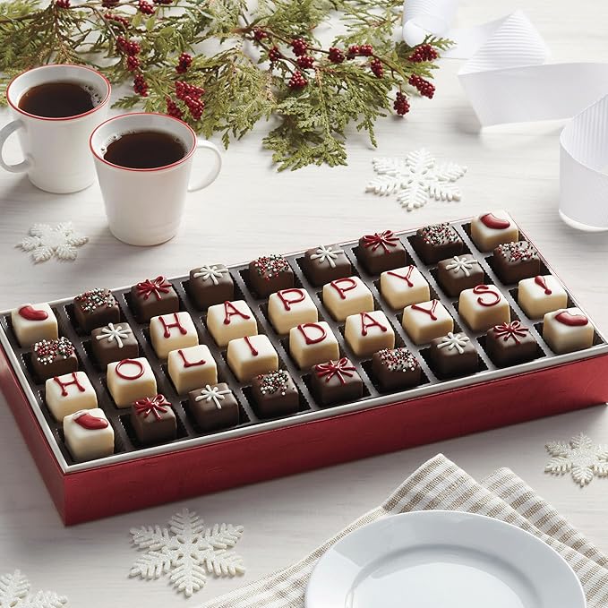 The Swiss Colony Happy Holidays Petits Fours Cakes – Gourmet Cake Assortment with Chocolate, Layer Cakes, and Jam – Christmas Dessert Gift – (Pack of 36)