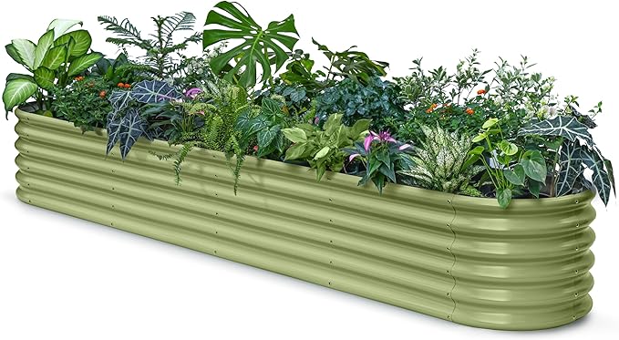 10x2x1.5 | 8x4x1.5 ft Galvanized Raised Garden Bed, 18" Tall Metal Planter for Outdoor Plants Vegetable Herb Leafy Green, Modular Raised Flower Bed with Rust Resistant Coating - Moss Green