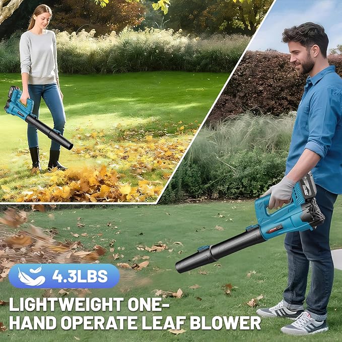 Leaf Blower Cordless with 2 x 4.0 Ah Battery and Charger, 160MPH/580CFM High Power Lightweight Handheld Electric Snow Blower with 2 Extended Tubes for Lawn, Yard, Leaves, Dust, Snow Care (Blue)