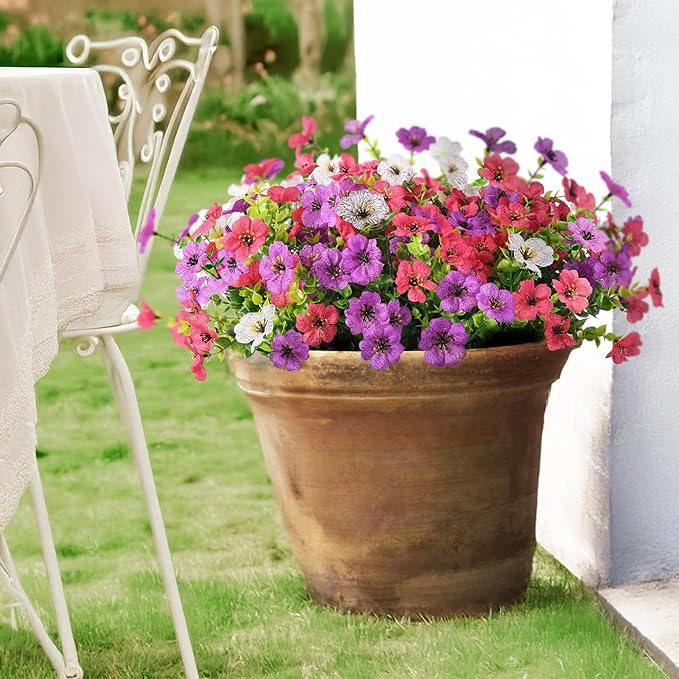 ZFProcess Artificial Flowers Faux Plants Outdoor Fake Flowers Spring Decor,12 Bundles Realistic Plastic Plant Colorful Daisy UV Resistant for Porch Patio Home Yard Garden Window Box Pot Planters