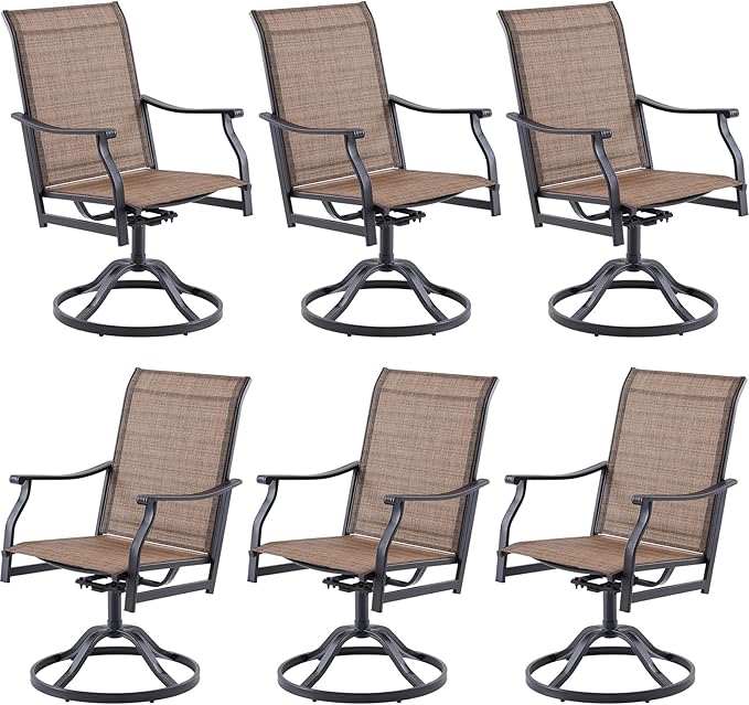 Soohow Swivel Outdoor Dining Chairs Set of 6, Patio Swivel Dining Chair with Textilene Fabric, Outdoor Metal Armchair All Weather Resistant, Ergonomic Comfort, Perfect for Patio, Backyard, Balcony