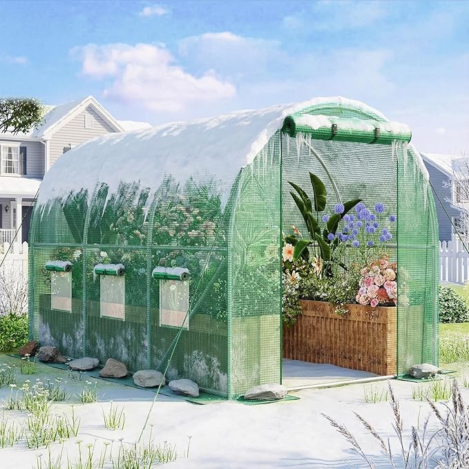 Superlele Heavy Duty Walk-in Greenhouse for Outdoor, 10x6.6x6.6FT Tunnel Greenhouse, Large Garden Green House with Reinforced PE Mesh Cover, 6 Windows with Screen, Stakes and Ropes, Green