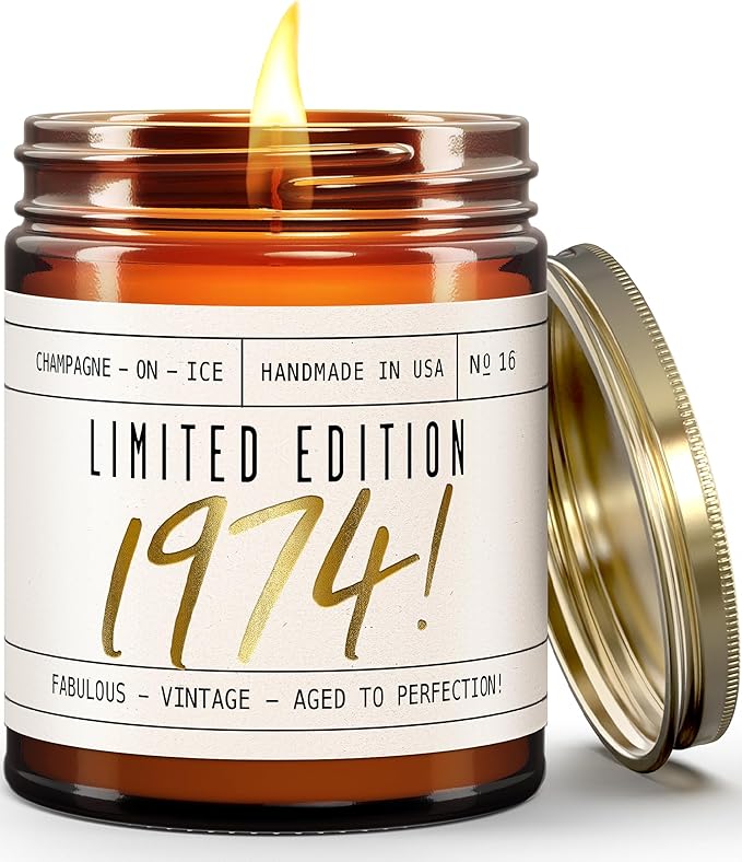 52nd Birthday Gifts for Women - 'Limited Edition 1974' Soy Candle, w/Champagne on Ice I 52nd Birthday Gift for Her Ideas I 9oz Reusable Jar, 50Hr Burn, Made in USA