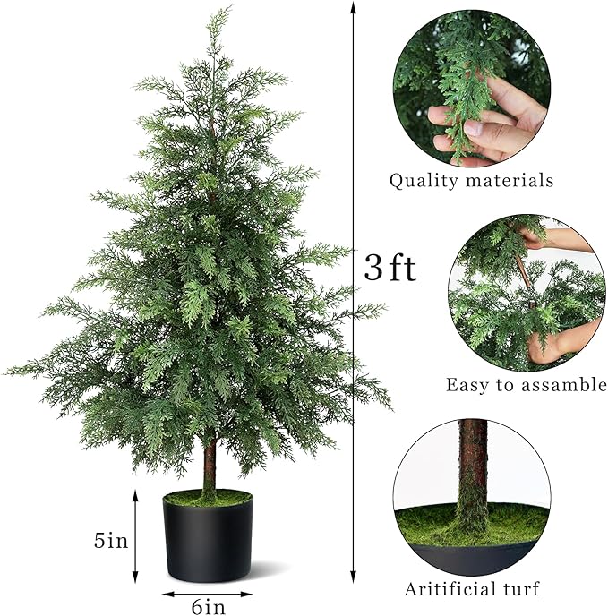 YXZZWL 3FT Real Touch Cedar Topiary Trees for Front Porch Decor, Artificial Shrubs Faux Plants Potted UV Resistant Fake Greenery for Outdoor Indoor Door Garden Farmhouse Home Decoration (Set of 2)