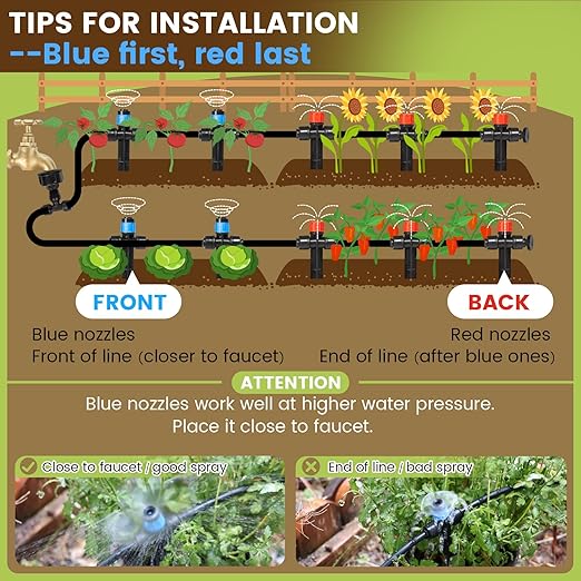 Eledom 110FT Quick-Connect Drip Irrigation Kit, Garden Watering System DIY Automatic Irrigation Equipment Set for Lawn Raised Bed Greenhouse Plant Watering with 1/4'' Tubing, Drip Emitters, Connectors