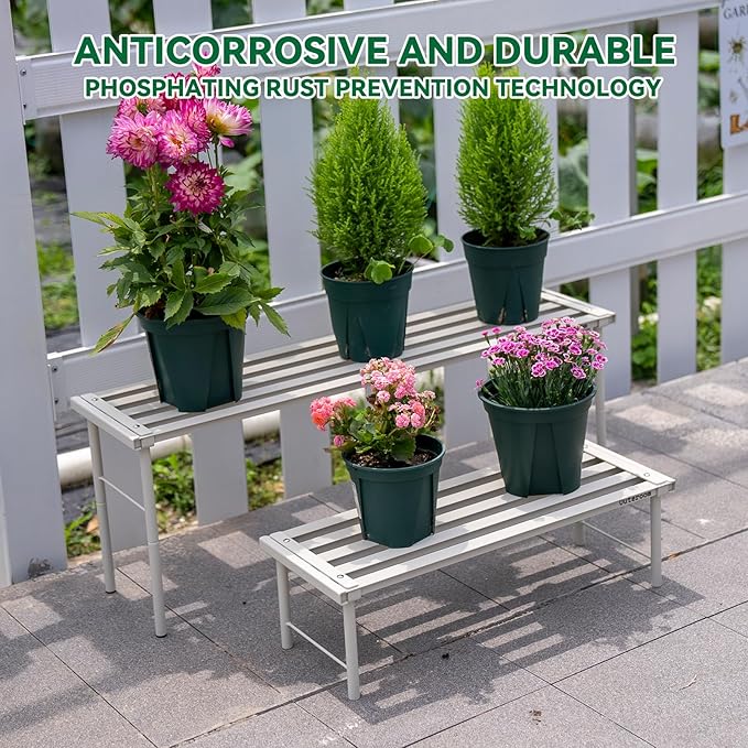 MultirackX Metal Plant Stand, Rust-proof Aluminum Flower Pot Stand, Heavy Duty Planter Display Shelving for Patio Balcony Garden Living Room Decorative (White, 23.6 Inch)