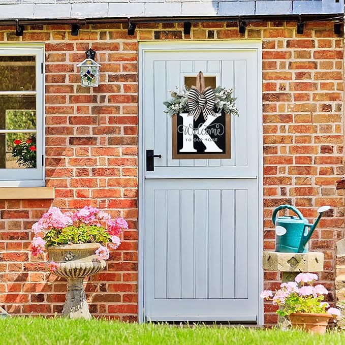 Last Name All Year Wreath, for Front Doors, Spring, Fall, 26 Last Name Letters All Year Round Wreaths, Suitable for Wedding Decorations, Home Porches, Farmhouses, Yards, Garden Decorations, Gifts (K)