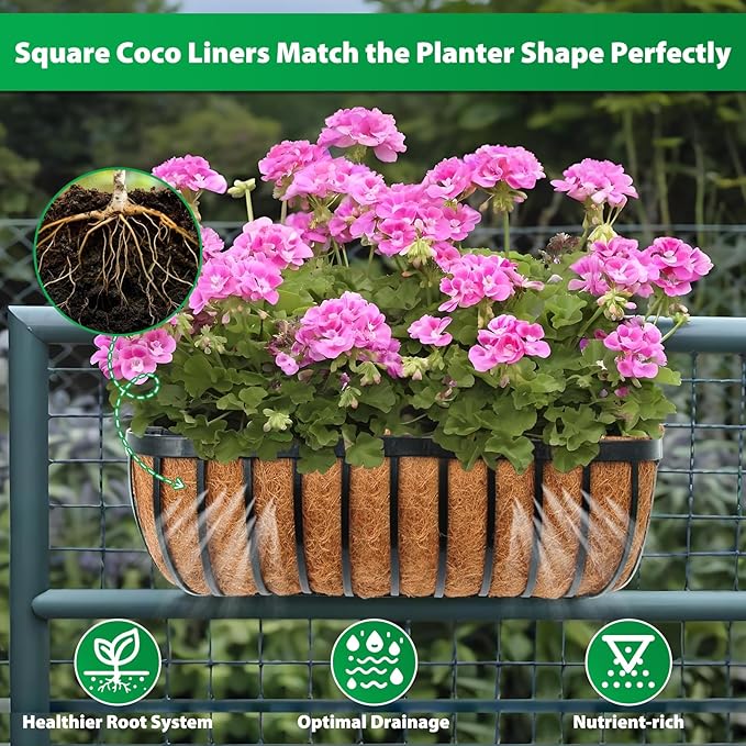 Legigo 2 Pack 30 Inch Square Coco Liners Planter Baskets Liner- Natural Coconut Coir Fiber Liner Replacement, Window Box Liners Trough Coconut Liners for Wall Planter Garden Deck Fence Flower Baskets