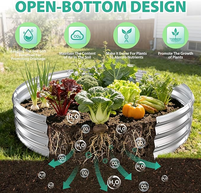 6FT Diameter Galvanized Garden Raised Bed/Plant Box/Fire Pit Ring-0.8mm Thick,12 Inch Tall,Crimped Edge and Corner,No Sharpe,Perfect for Plantings (Silver, 72 Dia X 11.5 inches)