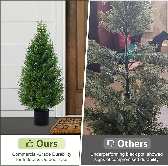 VIVATREES 2Pack 3ft Outdoor Artificial Cedar Topiary Trees, All-Weather Faux Pine for Home Porch Entryway Decor