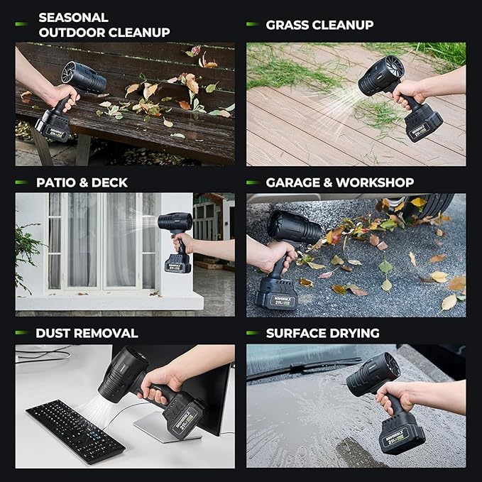 20V Handheld Electric Cordless Leaf Blower 30,000 RPM Includes 2 * 3Ah Batteries & Fast Charger, Lightweight for Patio Cleaning, Lawn Care, Blowing Leaves & Dust - Black