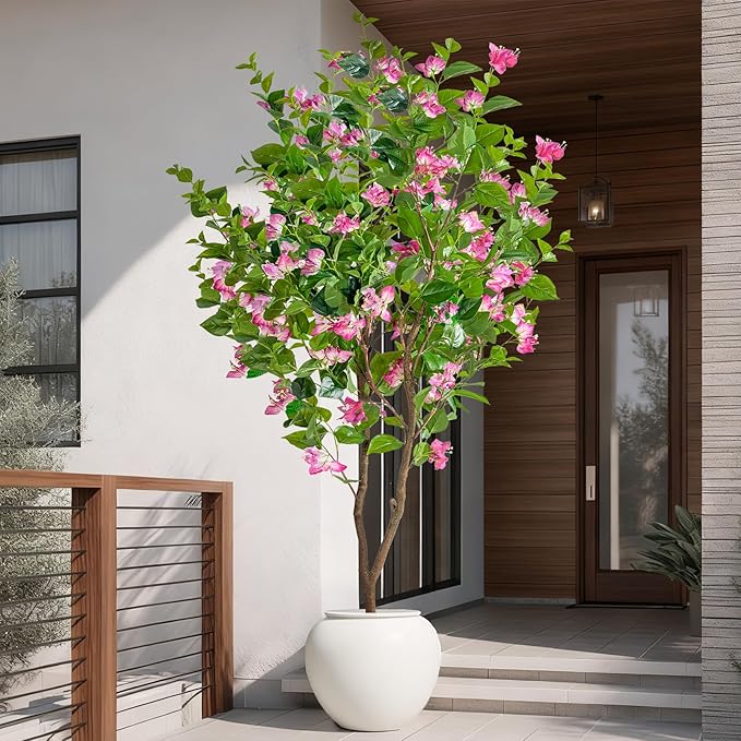 6FT Artificial Bougainvillea Tree Artificial Tree Tall Potted Fake Bougainvillea Trees for Outdoor Indoor Lifelike Potted Faux Plants with Wood Trunk and Flowers Office Wedding Home Decor