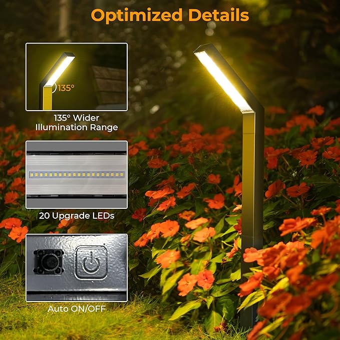 DWELLCOZY Solar Pathway Lights Outdoor 6Pack, 3 Color in 1 Auto On/Off Walkway Lights, 2 Heights, 12H Lasting, IP65 Waterproof Solar Powered Landscape Lighting for Garden, Yard, Driveway.