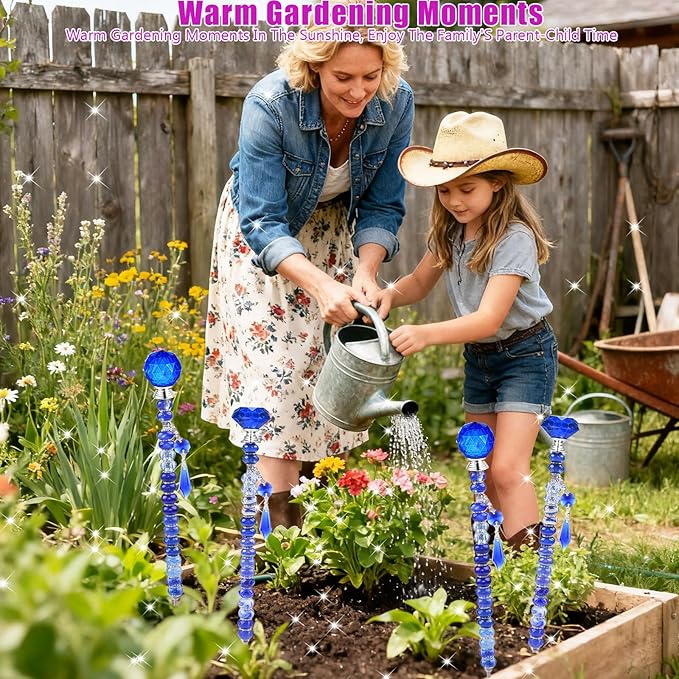 121 Pcs DIY Fairy Wand Beaded Garden Stakes Kit, Fairy Wands Garden Kit Dark Blue Large Hole Bead with Pendants Crystal Stopper Top Threaded Rod Beaded Garden Stakes Supplies for Outdoor Decorative