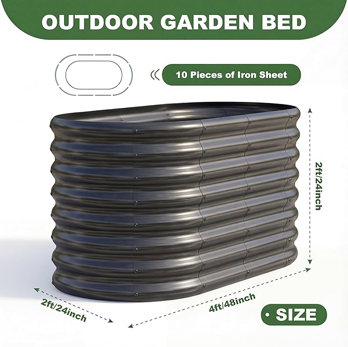 AHEONLAR 2 Pack 4×2×2ft Galvanized Raised Garden Beds Outdoor, Oval Sturdy and Durable Planter Boxes for Vegetables, Fruits, Flowers and Plants, Easy Assembly, Grey