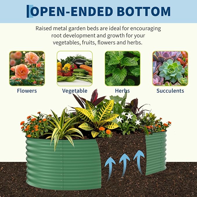 Galvanized Raised Garden Bed Outdoor, 8x4x2 ft Metal Planter Box for Flowers Herbs Vegetables, Rust-Resistant Raised Garden Beds for Gardening, Easy Assembly Outdoor Garden Box & Planters, Green