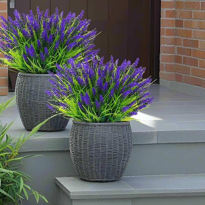 Rowfad 44 Pcs Artificial Outdoor Flowers Lavender Fake Greenery Plants UV Resistant Grass with Purple Flowers for Pot Decor for Window Garden Patio Hanging Planter Pathway Front Porch (44, Purple)