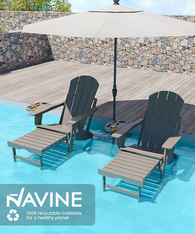 Adjustable Adirondack Chair with Retractable Ottoman Set of 4, HDPE Folding Adirondack Chair with Cup Holder, All Weather Fire Pit Chair for Outdoor.