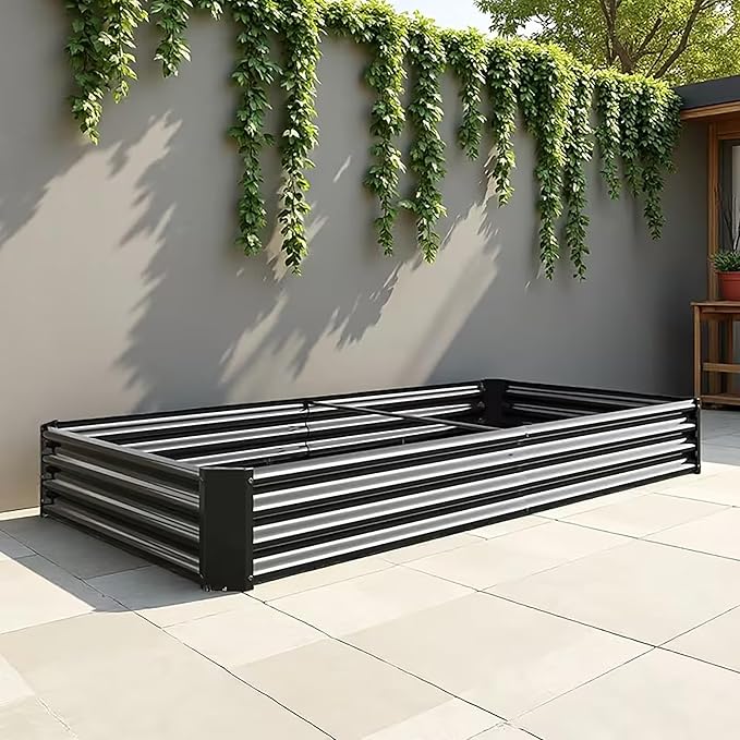 Metal Galvanized Raised Garden Bed Kit, 8 x 4 x 1 ft Galvanized Steel Raised Garden Planter Box Outdoor with Open Base for Growing Vegetables/Flowers/Herbs/Fruits/Succulents, Rectangle, Black