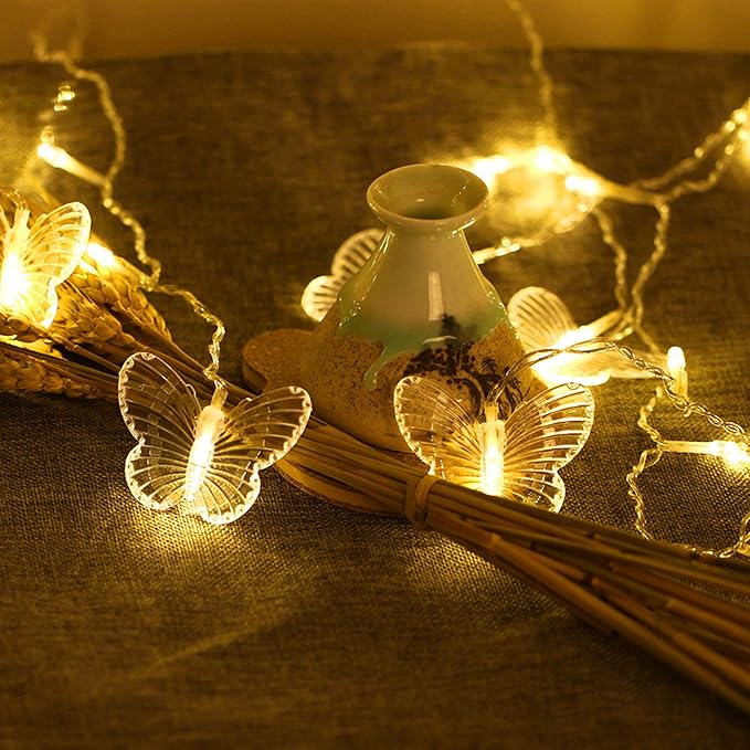 Decorman Butterfly Curtain Lights, 4.9ft 48 LED USB Window Fairy Lights 10 Butterflies 8 Modes Firefly Twinkle String Lights for Room Bedroom Wall Ceiling Party Wedding Christmas (Warm White)