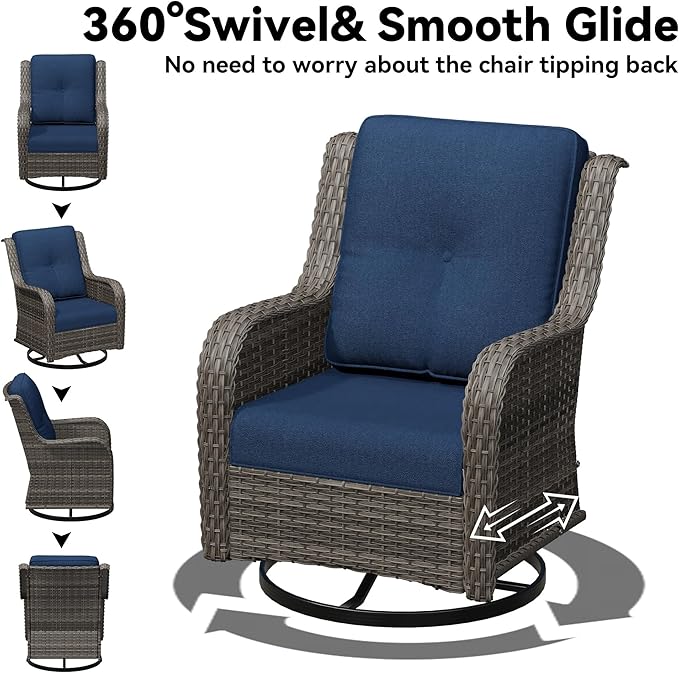 6 Piece Outdoor Wicker Patio Furniture Set, Outdoor Swivel Rocker Patio Chairs Set with Thickened Olefin Cushions, High Back and Deep Seating, Hand-Woven PE Rattan for Porch, Deck