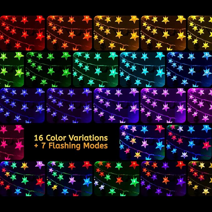 Minetom USB Star String Lights - 39 ft 100 LED Color Changing Star Fairy Lights with Remote and Timer, 16 Single Colors and 7 Modes Starry Lights for Bedroom Dorm Tent Bed Patio Christmas Party Indoor