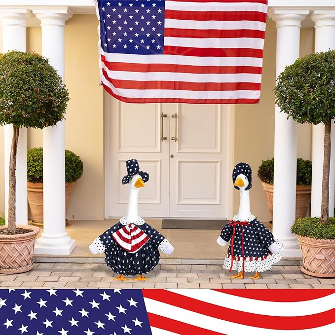 2 Set 4th of July Goose Outfit Lawn Porch Goose Clothes Plastic Goose Lawn Goose Clothing Independence Day Goose Outfit for Patriotic Outdoor Patio Yard Lawn Art Decoration(Cute)