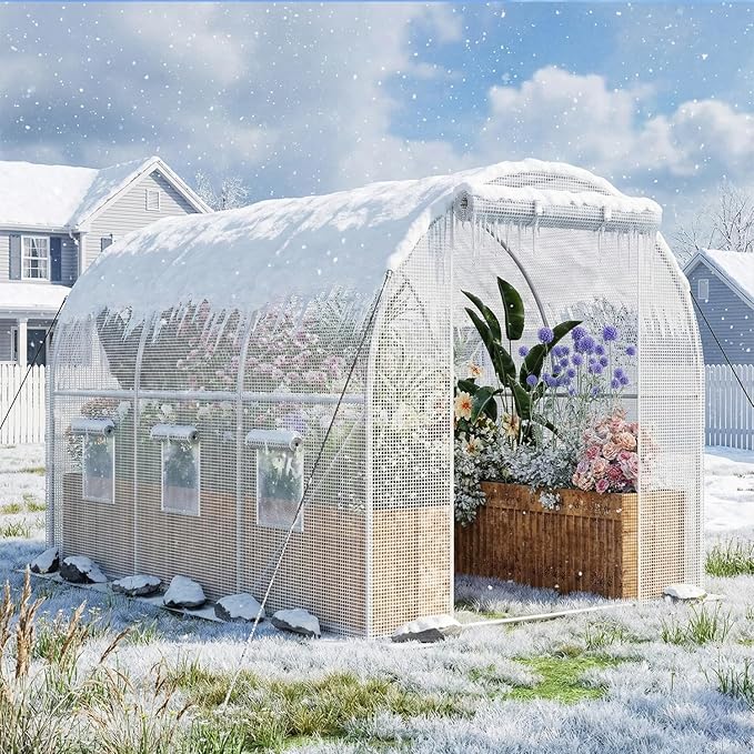 Superlele Heavy Duty Walk-in Greenhouse for Outdoor, 10x6.6x6.6FT Tunnel Greenhouse, Large Garden Green House with Reinforced PE Mesh Cover, 6 Windows with Screen, Stakes and Ropes, White