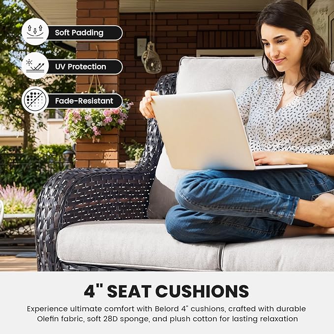 Belord Outdoor Wicker Furniture 5 Pieces Patio Furniture Set Patio Wicker Chairs with Ottomans Conversation Set for Porch Garden Deck Balcony Poolside
