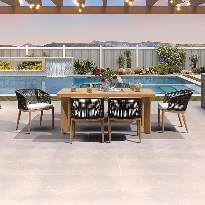 PURPLE LEAF 2 Pieces Outdoor Dining Chair All-Weather Wicker Aluminum Frame Patio Dining Chair for Lawn Garden Backyard Deck with Cushion, Teak Armchair