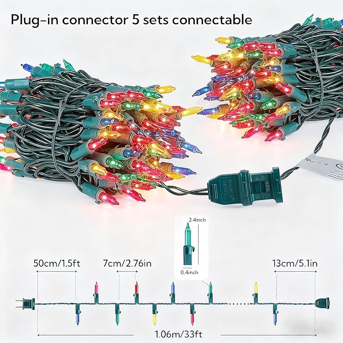 Clear Christmas Lights Green Wire 100 Count 23Feet Incandescent Bulb Mini String Lights for Indoor Christmas Tree Garland Birthday Holiday Party Wedding,Halloween Decor, Multi Color