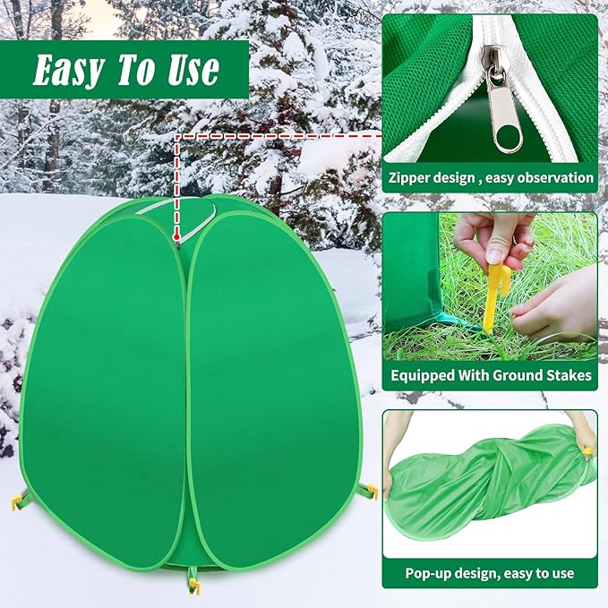 4 Pack Plant Covers Freeze Protection, Pop Up Shrub Frost Covers for Outdoor Plants Warm Plant Protectors Tent for Winter Protecting Fruit Potted Plants and Shrub from Freezing Animals Eating(22x22x23
